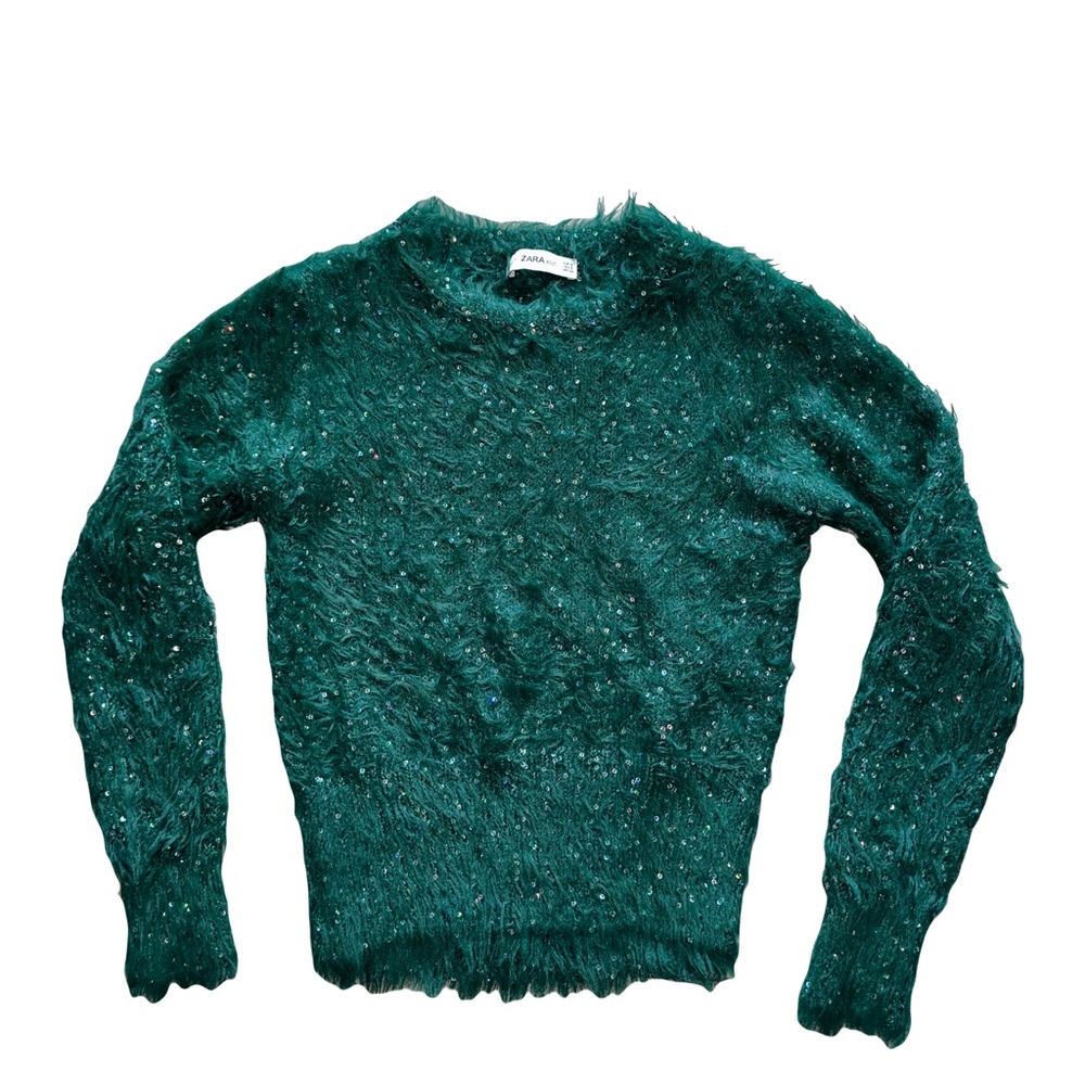 Forest green fuzzy sequin sweater